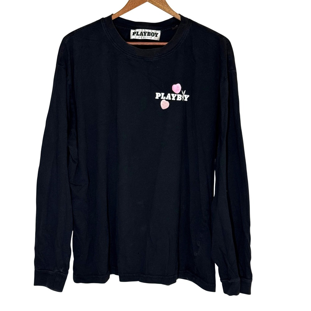 Playboy PacSun Long Sleeve Tee Black Graphic Heart Logo Men's L Streetwear